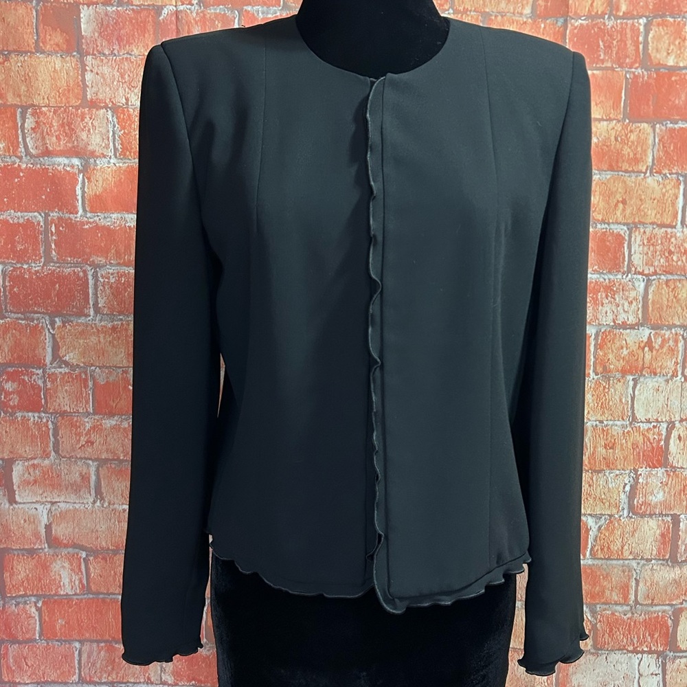 Harve Benard Vintage Ruffle Trimmed Crepe Blazer